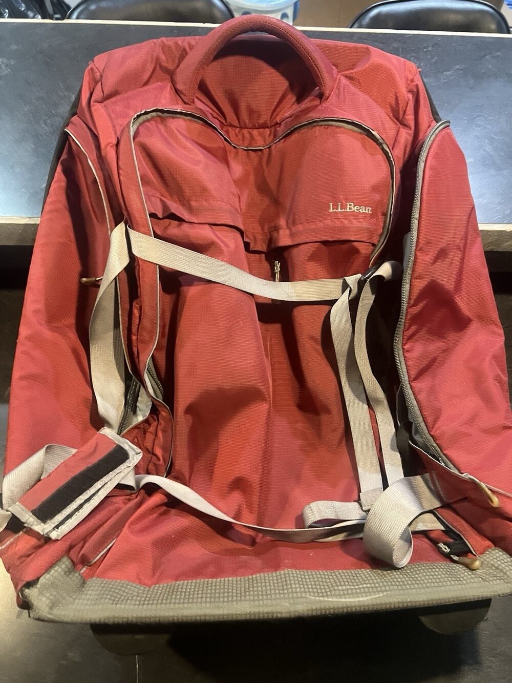 LL Bean Deluxe Rolling Wheeled Bag Travel Luggage Red Burgundy Trip Nylon Large